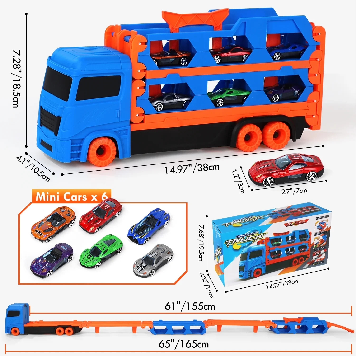 Race Track Toys for Kids 3-6, Double Decker Transport Truck with cars