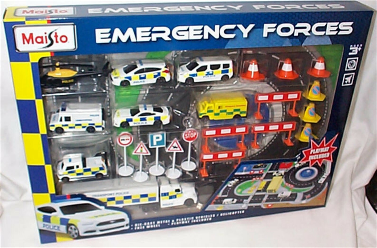 Emergency Force Playmat & Vehicle Set signs & Cones New in Box Maisto 32712