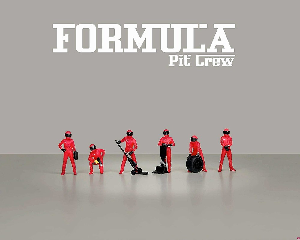 “FORMULA PIT CREW RED” 6 PC FIGURE SET FOR 1/64 BY AMERICAN DIORAMA AD-2443MJ