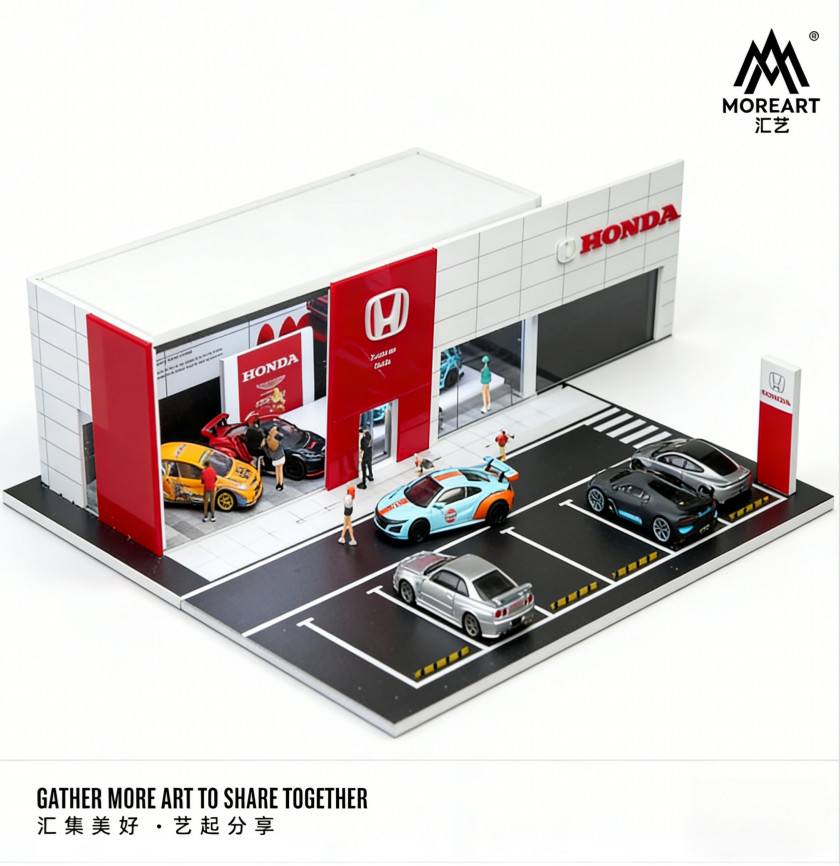 US Diorama 1/64 Diecast Garage Model LED Parking Lot Scene Display Case Building