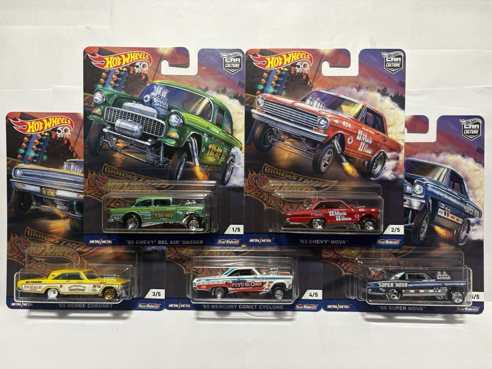2018 Hot Wheels Premium 50th Car Culture Drag Strip Demons Gasser 5 Car Set