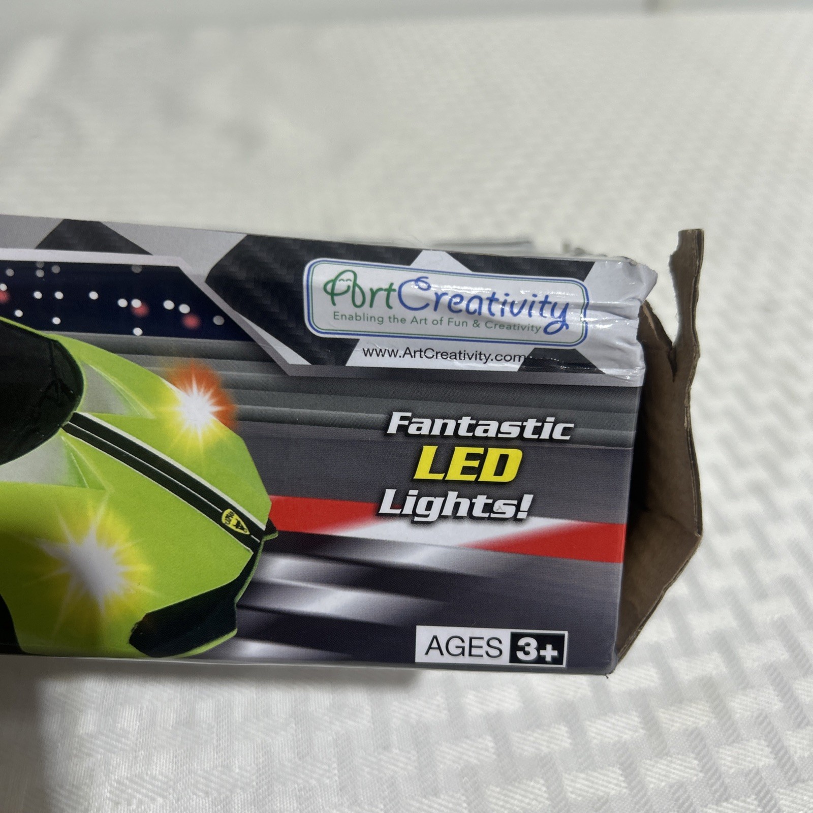 ART CREATIVITY GREEN RACER CAR PUSH N GO SPEED NEW IN DAMAGED BOX