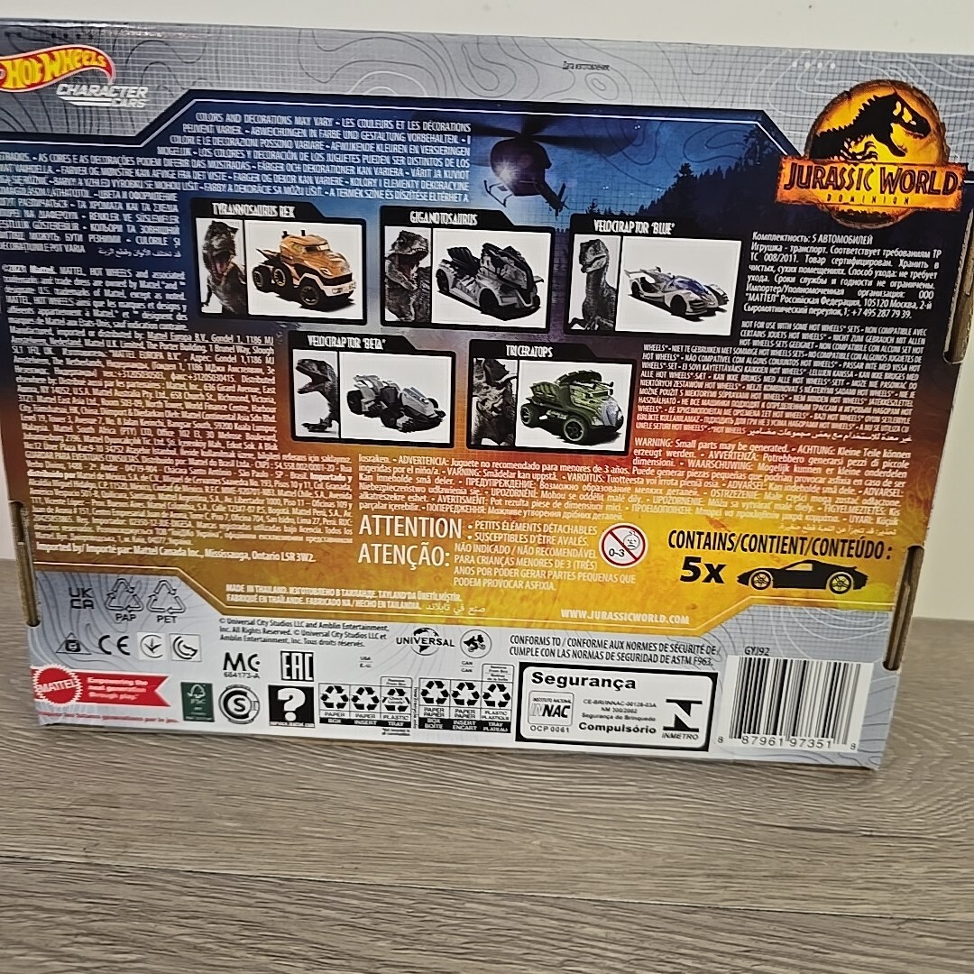 Hot Wheels Character Cars (2021) JURASSIC WORLD DOMINION 5pk Vehicles GYJ92