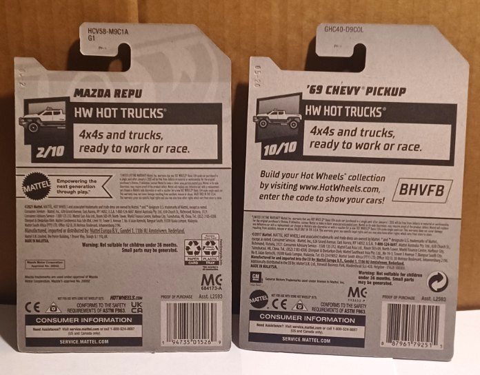 HOT WHEELS 52 69 CHEVY 69 GMC MAZDA 24/250 150/250 201/250 202/250 Mix Lot of 4
