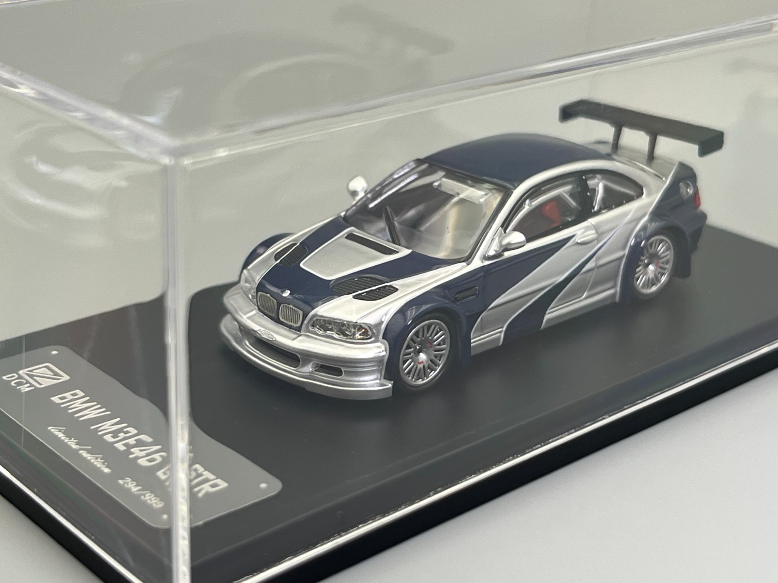 BMW E46 M3 GTR Need for Speed Most Wanted DCM Model 1/64 scale with display case