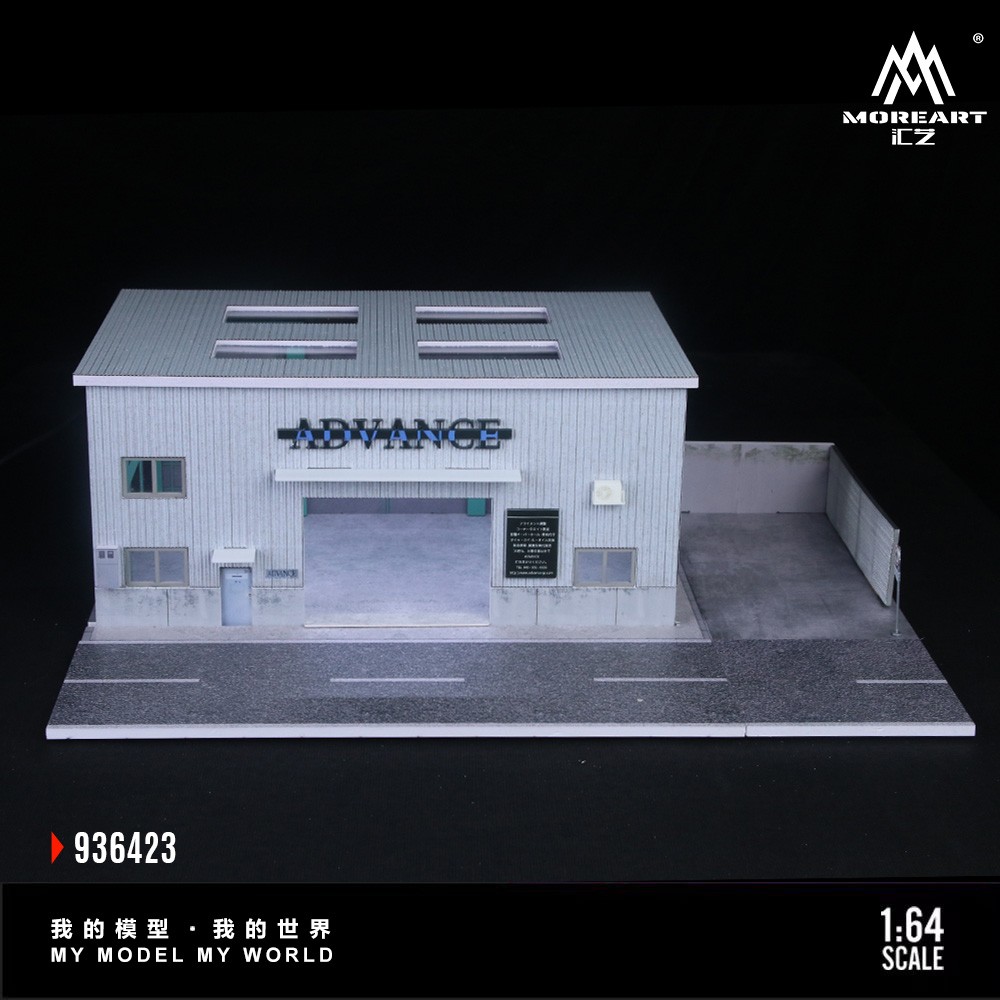 Diorama 1/64 Car Garage Model LED Repair Workshop Building Scene Model Display