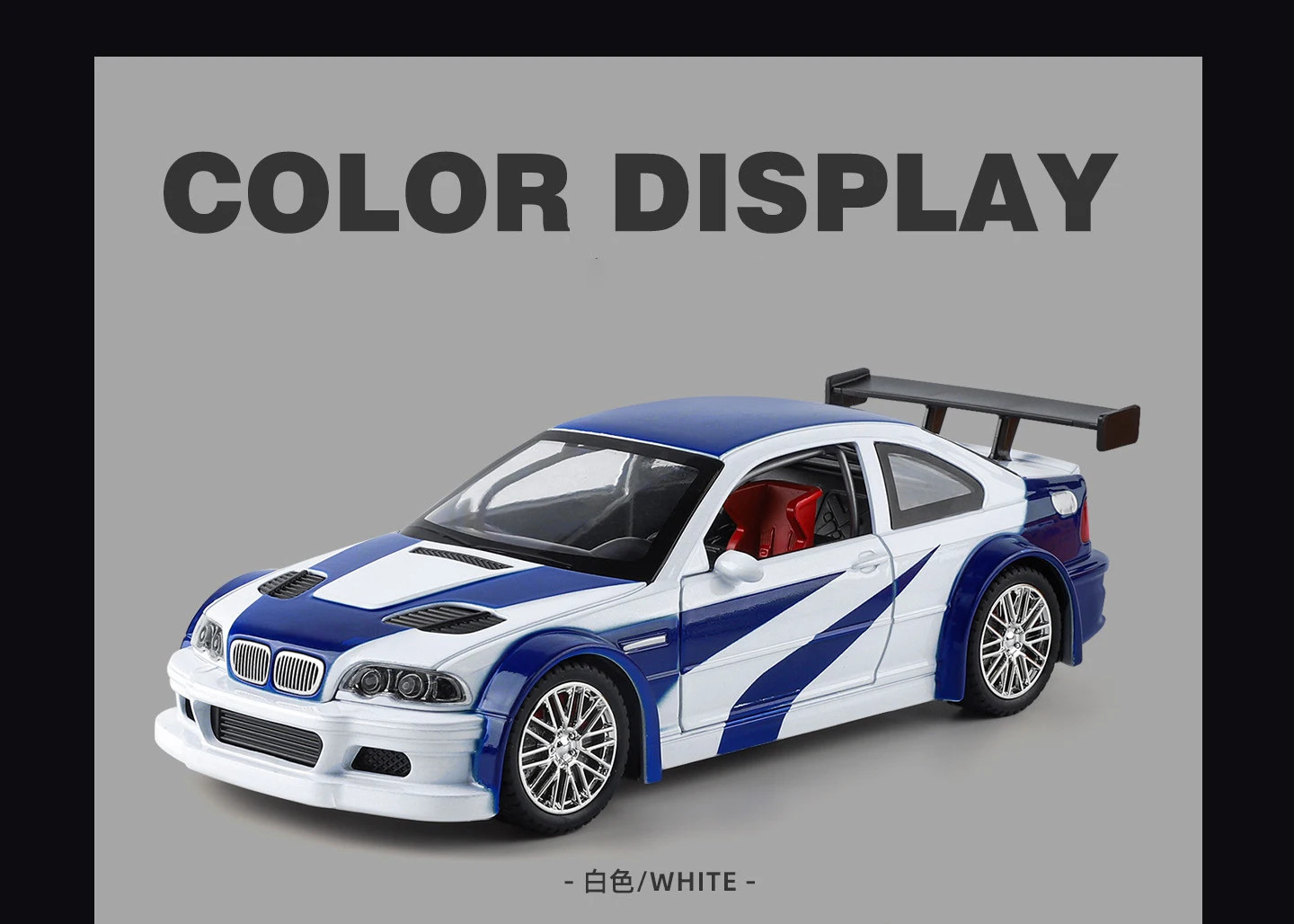 1:24 BMW M3 GTR E46 Muscle Model Car Sound Light Collectible gift