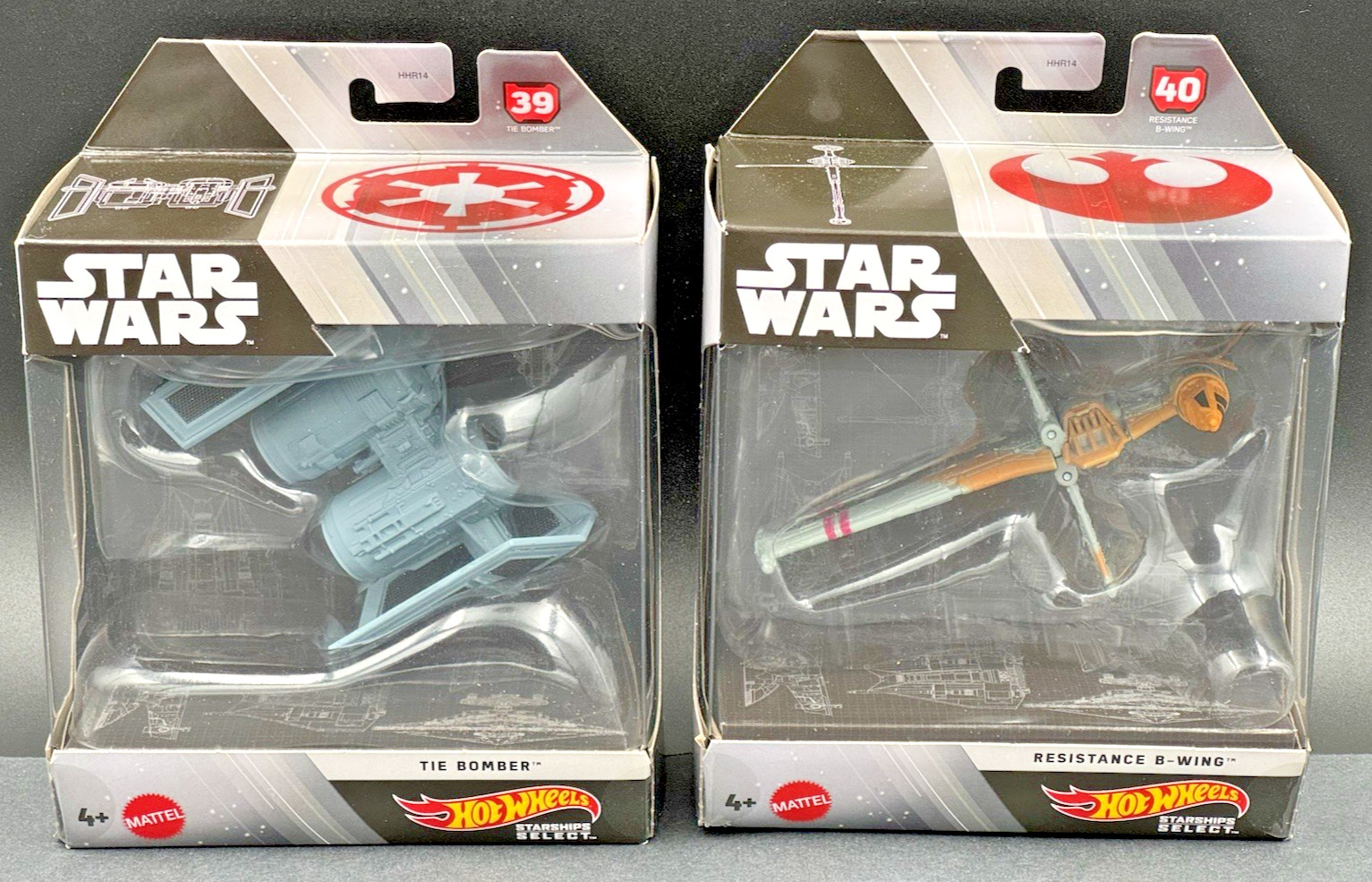Star Wars Hot Wheels Starships Select Set of 2 Resistance B-Wing & Tie Bomber