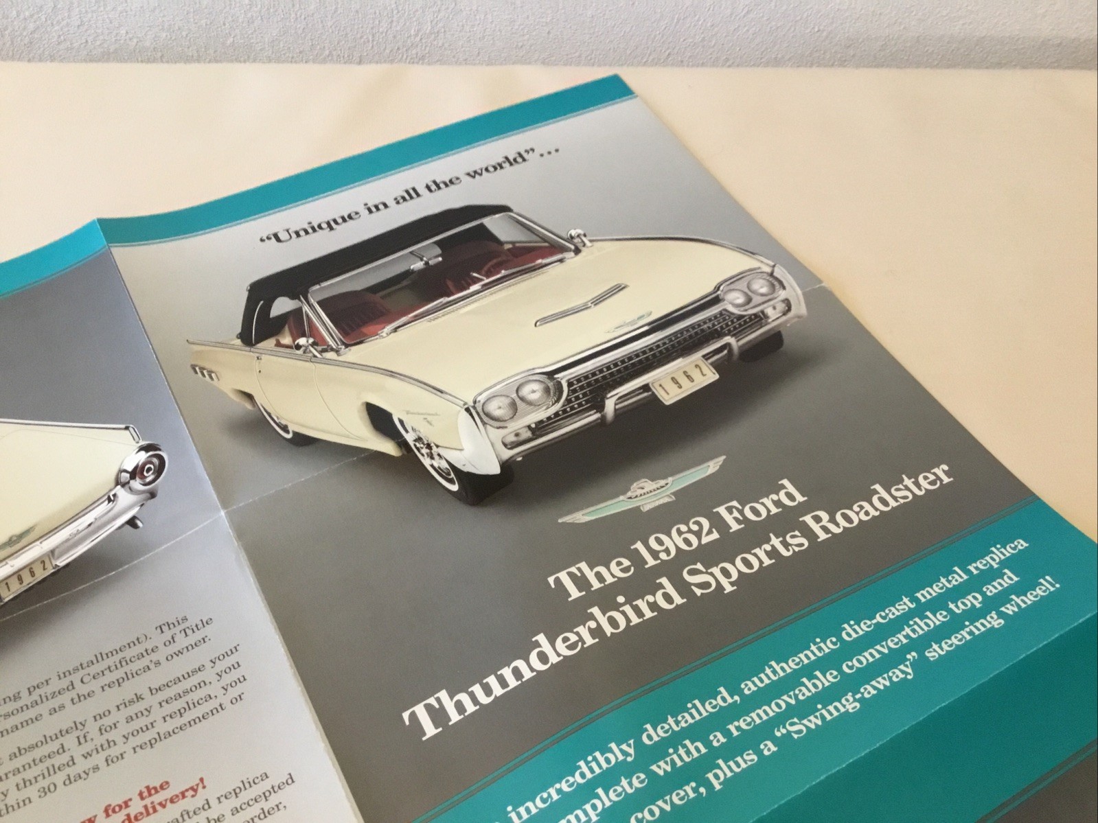 Danbury Mint 1962 Ford Thunderbird Sports Roadster Brochure Paperwork Only 1:24