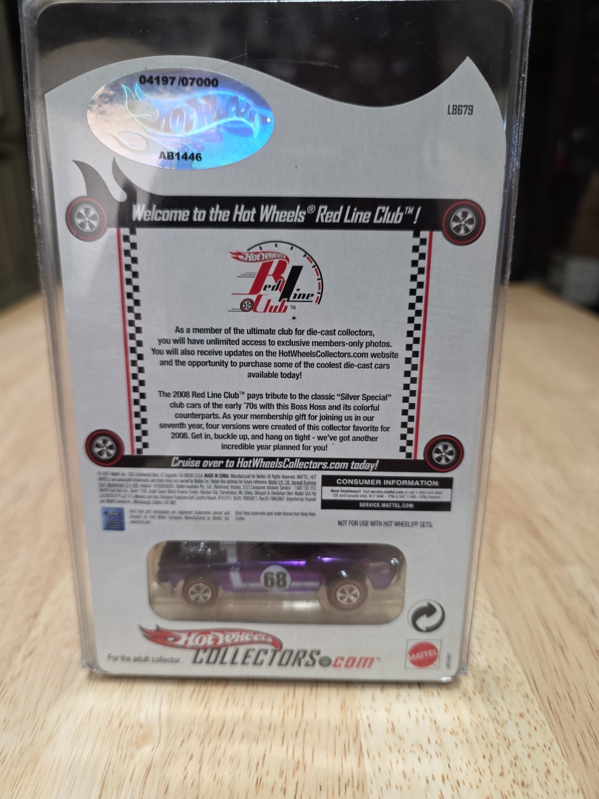 1968 Ford Mustang Boss Hoss Purple Hot Wheels Red Line Club RLC 2008 w Protector