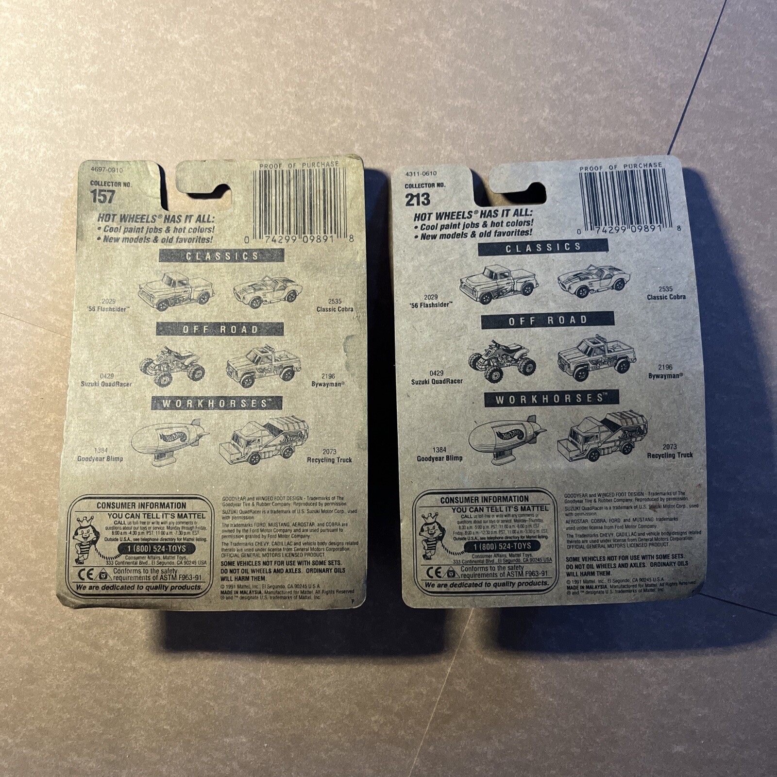 57 Chevy Toy Hot Wheel lot of 2 , 1957 Chevys. ￼ New, Unopened Package ￼B-105.