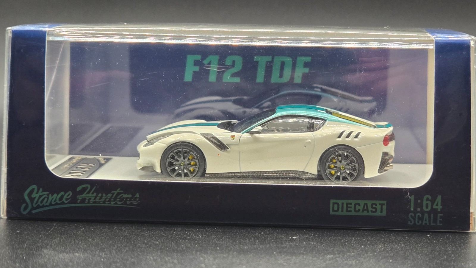 1:64 Stance Hunters Ferrari F12 TDF Supercar LTD White/green stripes 188/499