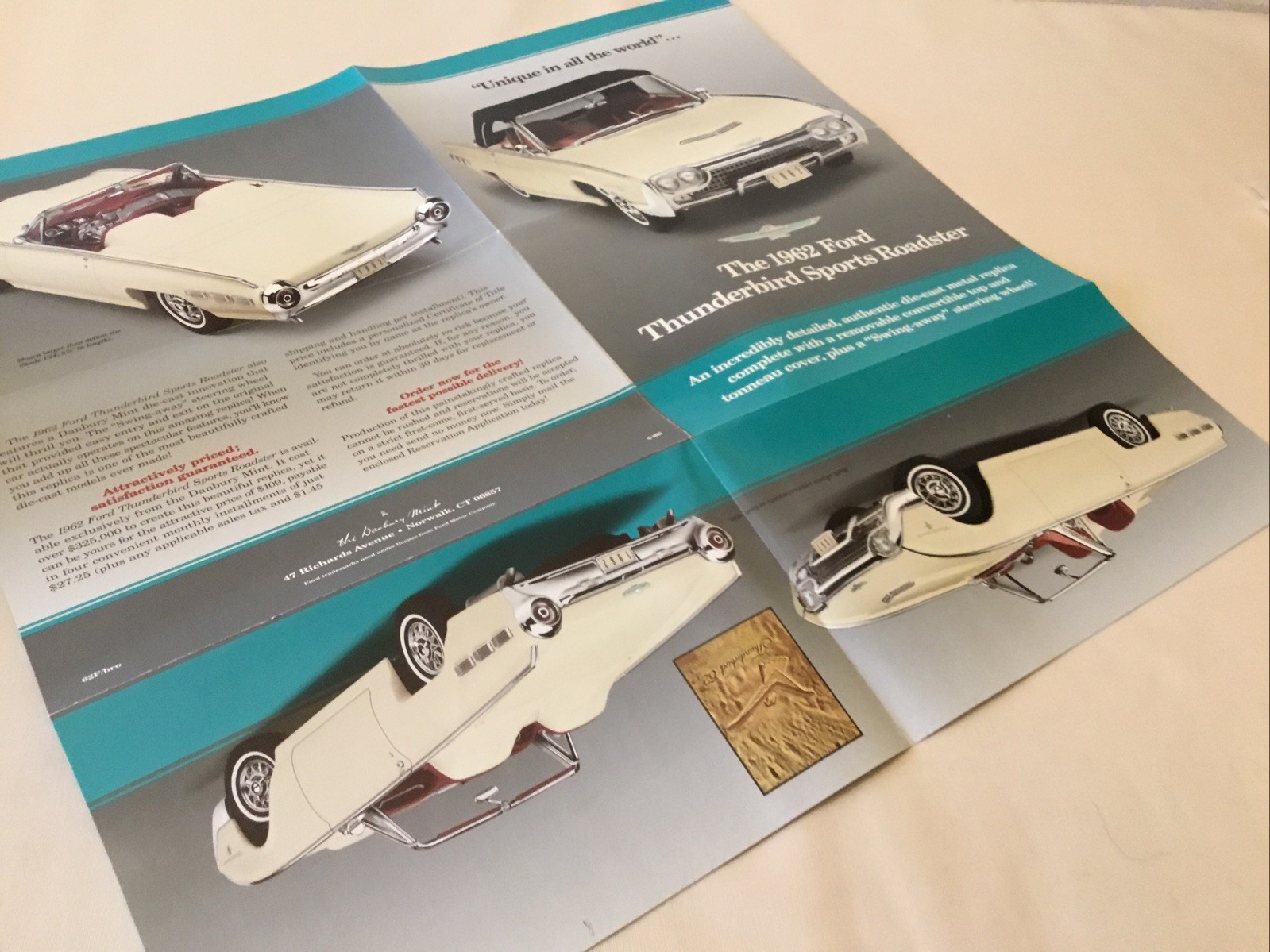 Danbury Mint 1962 Ford Thunderbird Sports Roadster Brochure Paperwork Only 1:24