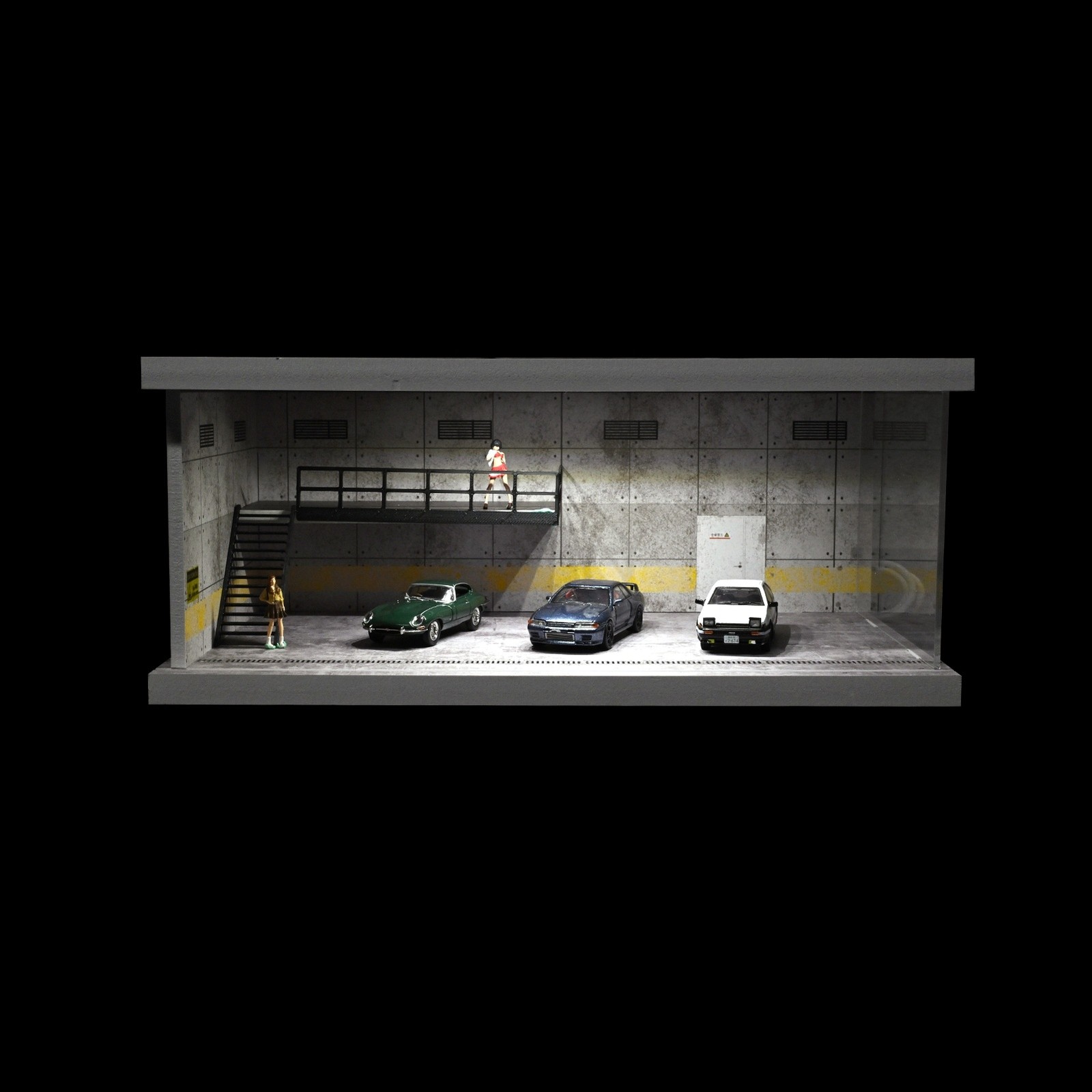 Diorama 1/64 Car Garage Model LED Lighting City Repair Parking Lot Scene Model