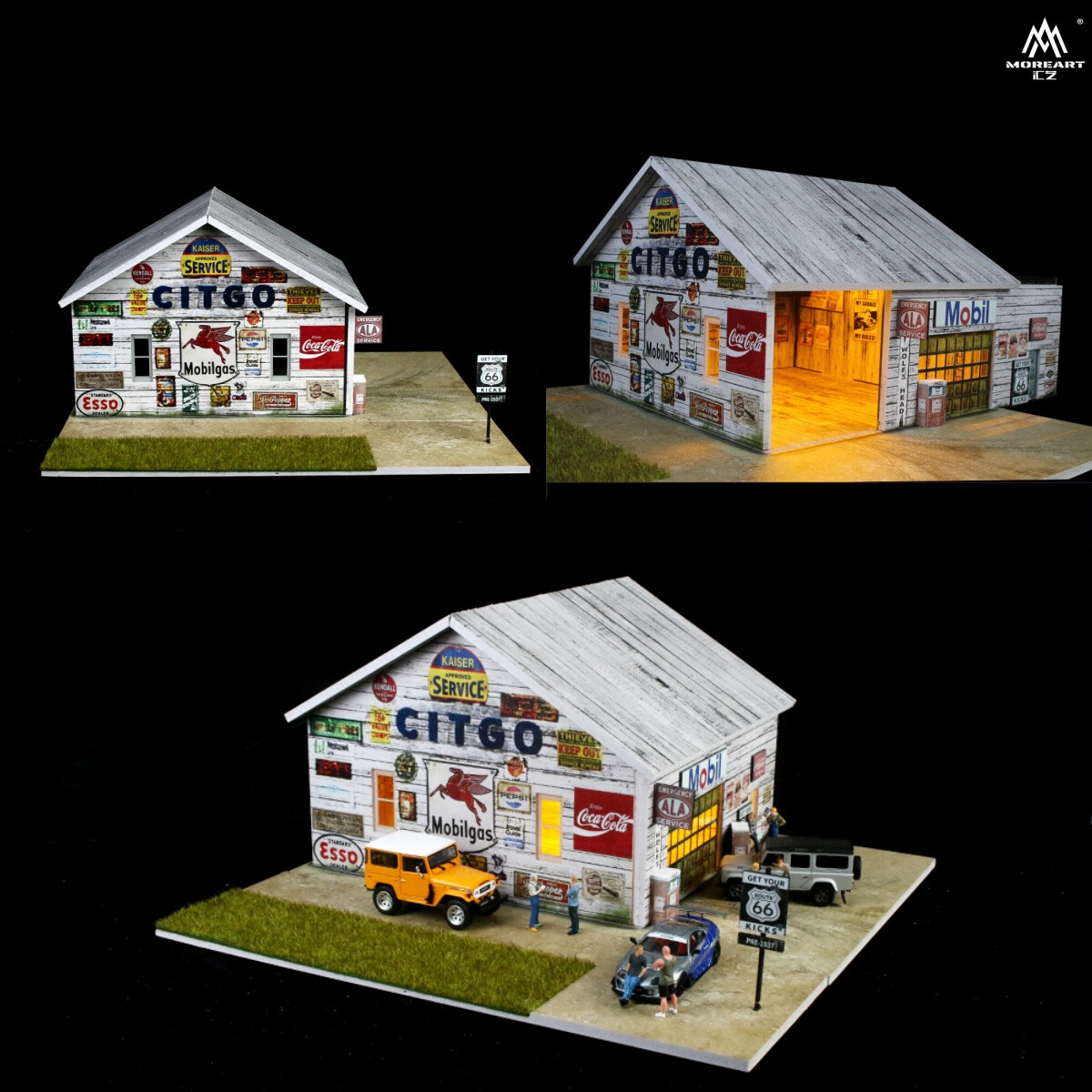 Diorama 1/64 Diecast Car Garage Model LED Street Factory Building Display Toy US