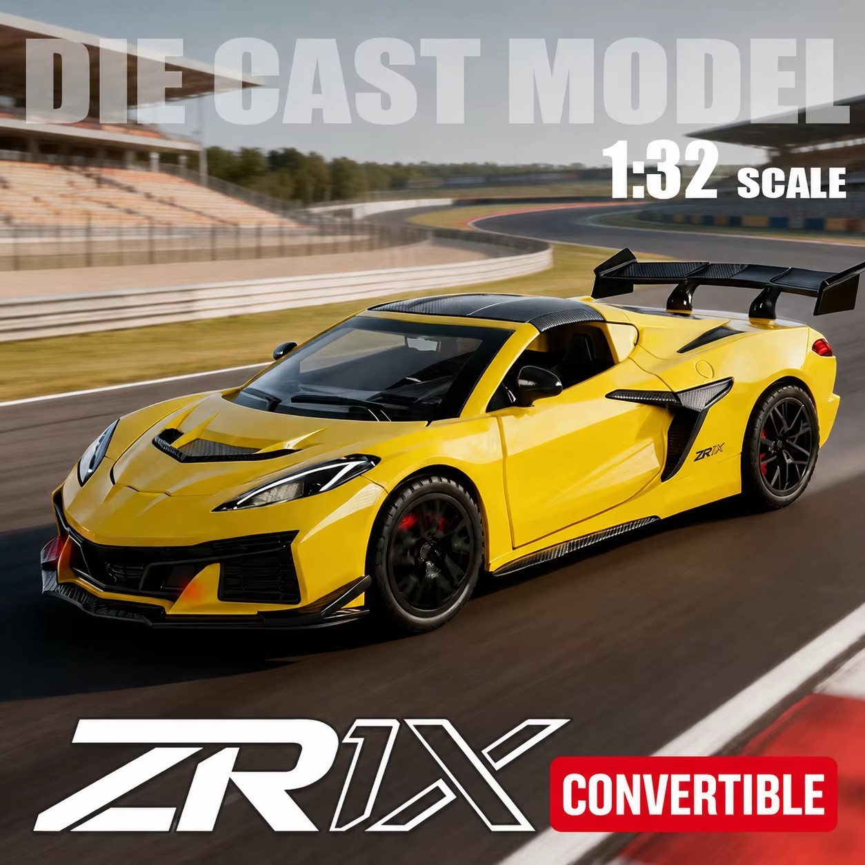 1:32 Chevrolet Corvette C8 ZR1X Diecast Model Car w/ Sound Light Pull-Back Toy
