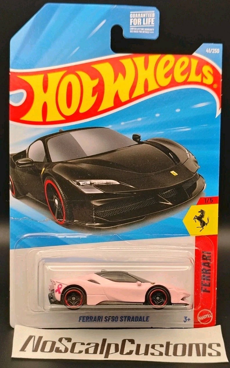 Custom Hot Wheels Ferrari SF90 Stradale Pink 1/64 Stock Wheels NoScalpCustoms