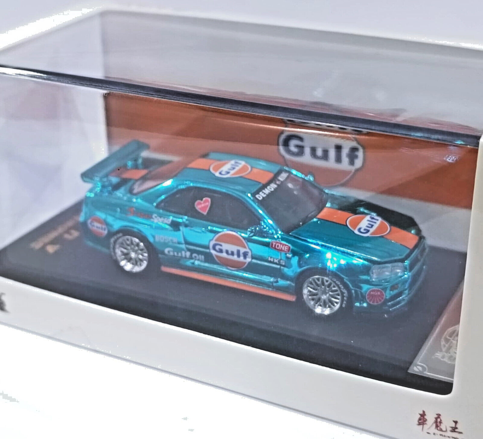 Demon King Auto Nissan GT-R R34 Gulf Chrome Blue 1/64 Diecast Model 2024 NIB