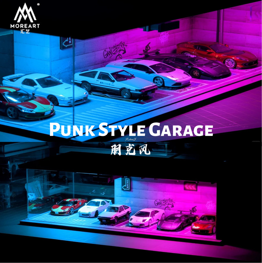 More Art Diorama 1:64 Car Garage Model LED City Parking Lot Scene Building Model