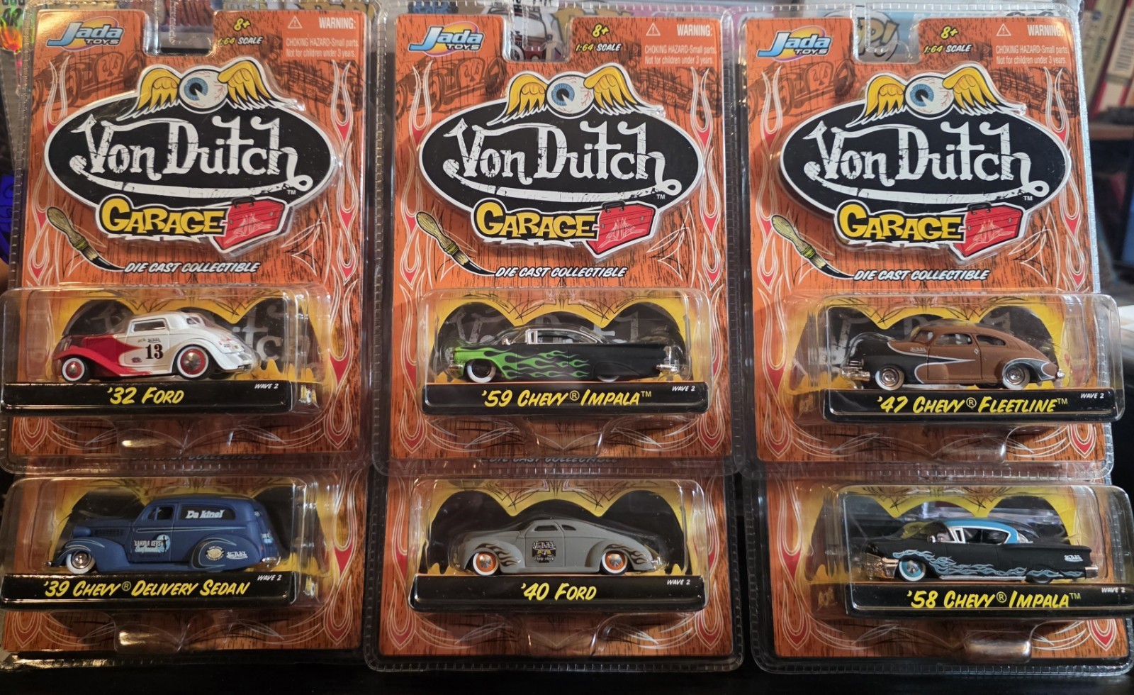 Von Dutch Garage Set Of 6 Jada Toys 2005 1:64 Scale Die Cast Year ‘32-‘59 NEW