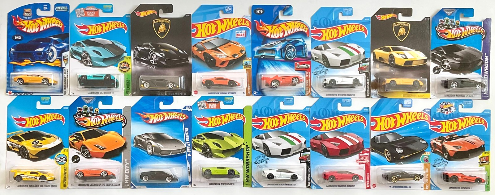 HOT WHEELS LOT OF 16 LAMBORGHINI REVENTON/SESTO ELEM/AVENTADOR/HURACAN/MIURA/ETC