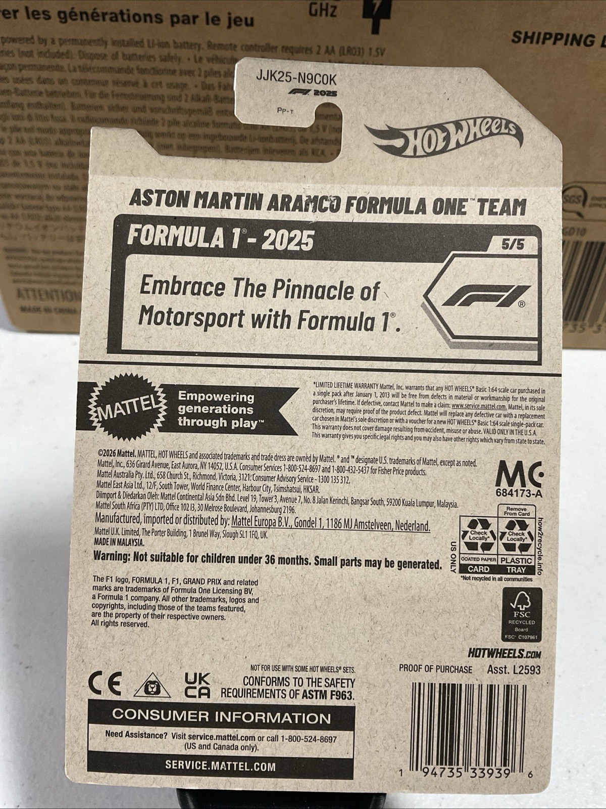 2026 Hot Wheels F1 Aston Martin Aramco Formula One Team Formula 1 #185