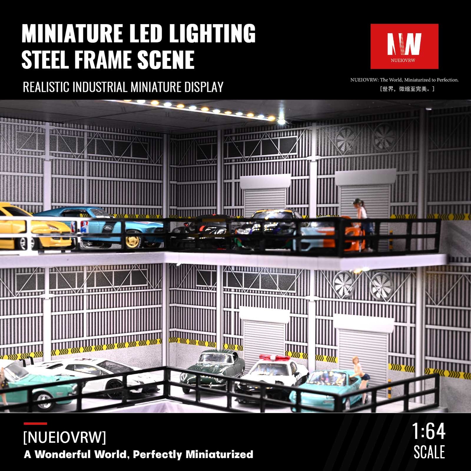 Diorama 1/64 Big Garage Model LED Lighting Parking Lot Scene Display Case Toy US