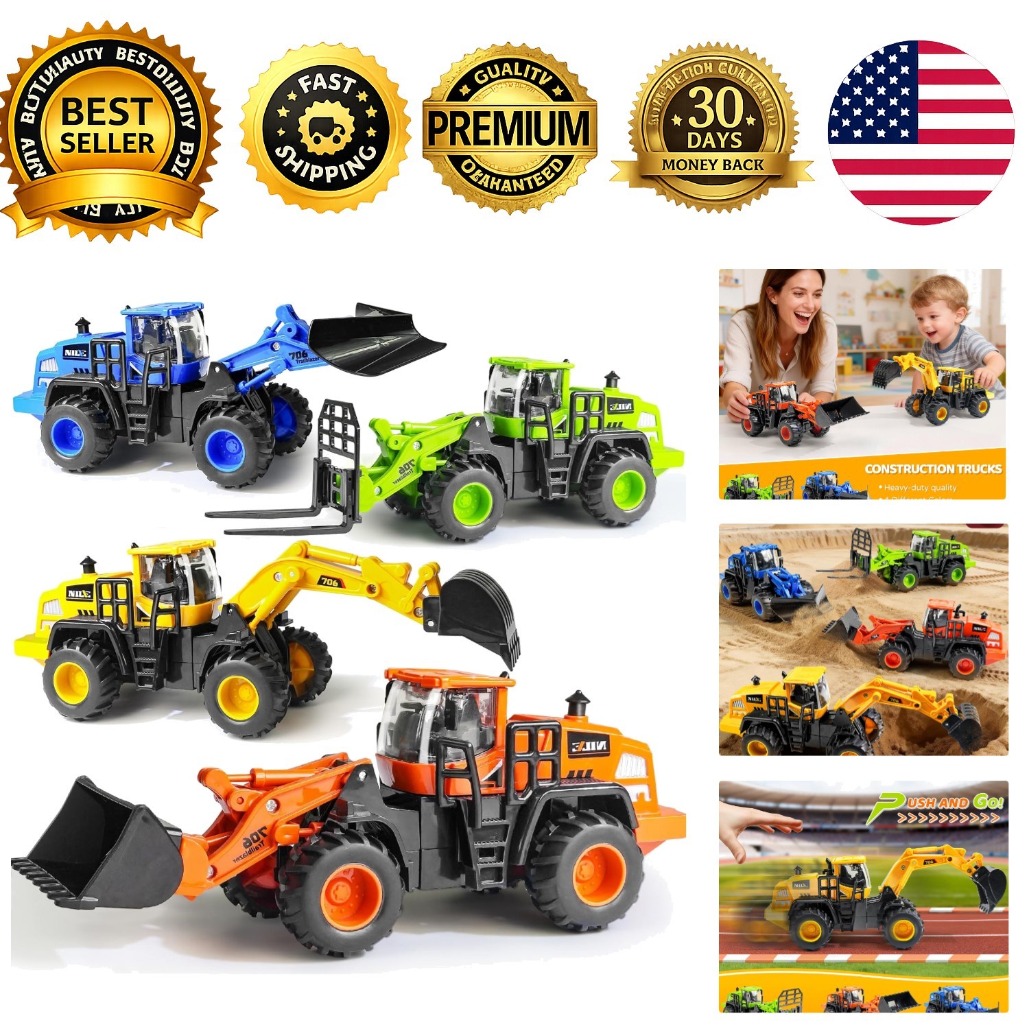 Construction Truck Toys for Boys 3-8 Years Excavator Forklift Bulldozer