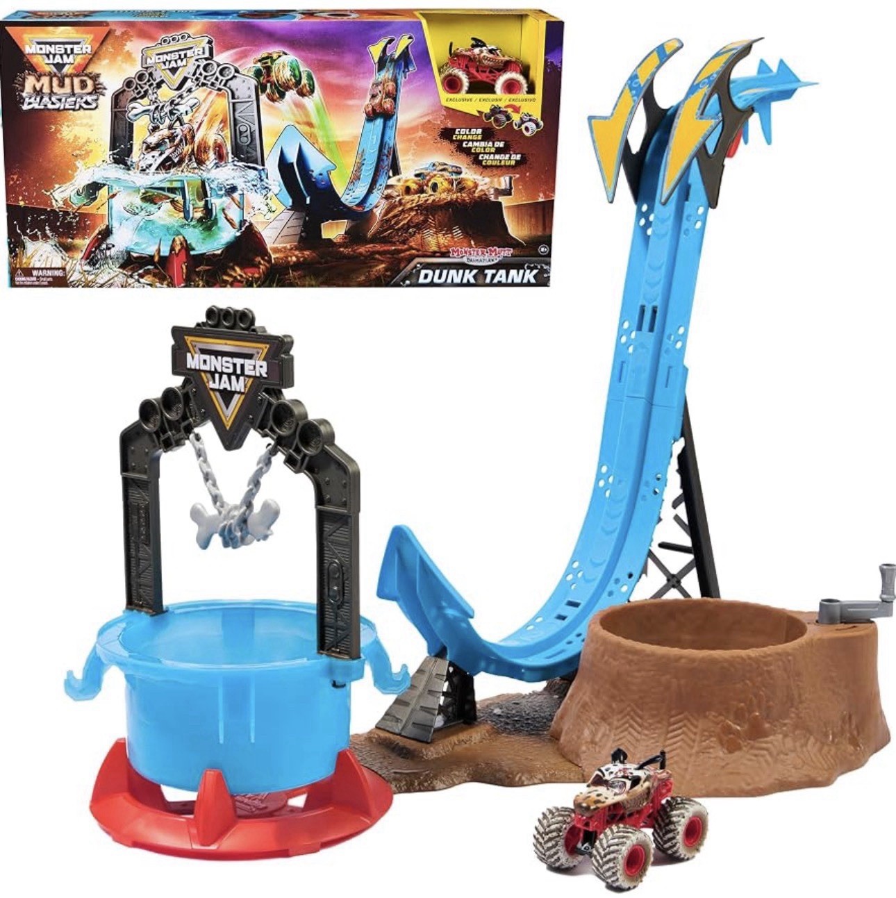 Monster Jam Mud Blasters DUNK TANK + EXCLUSIVE Monster Mutt Dalmatian NEW
