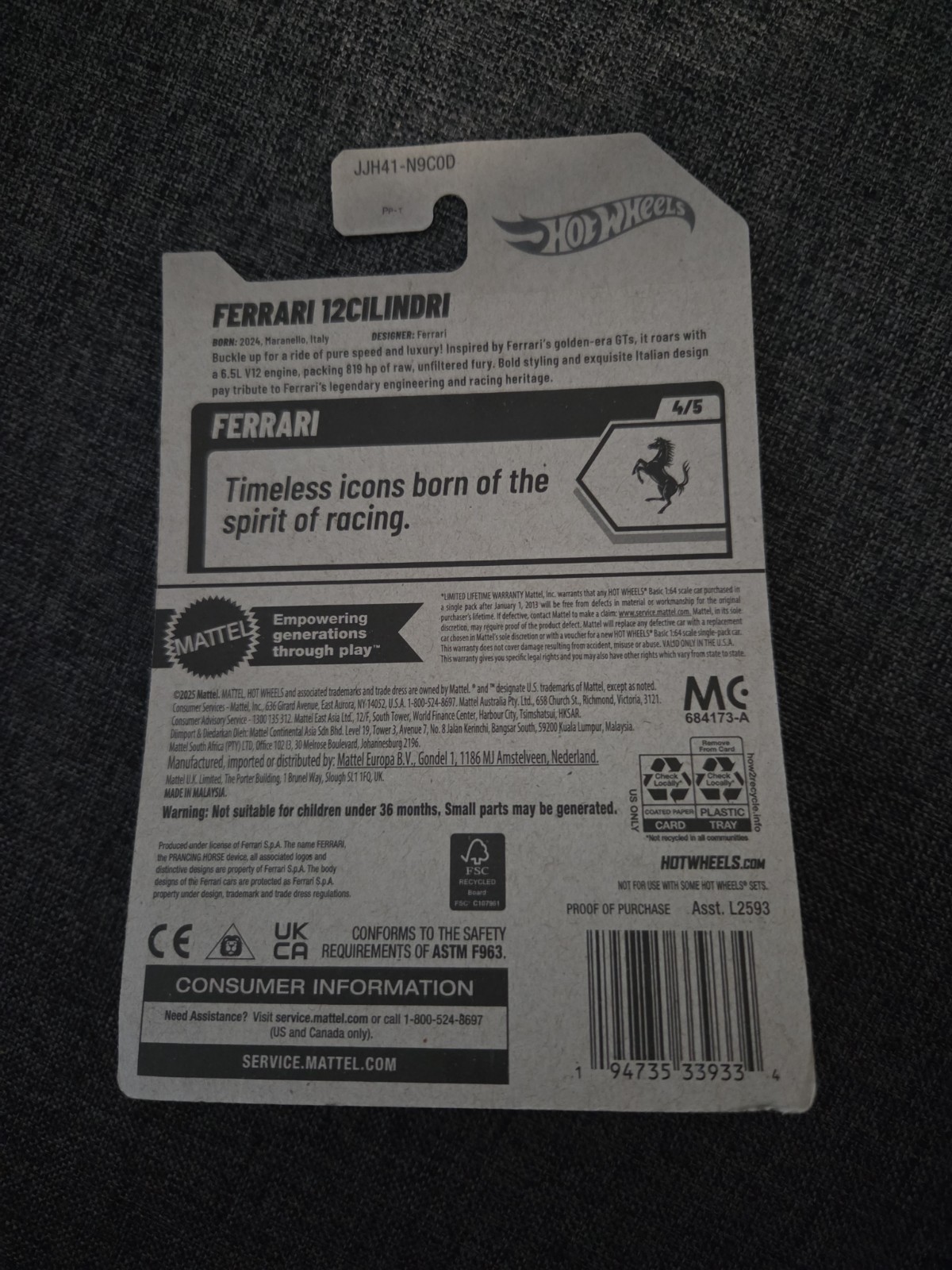 Hot Wheels Ferrari 12CILINDRI 1:64