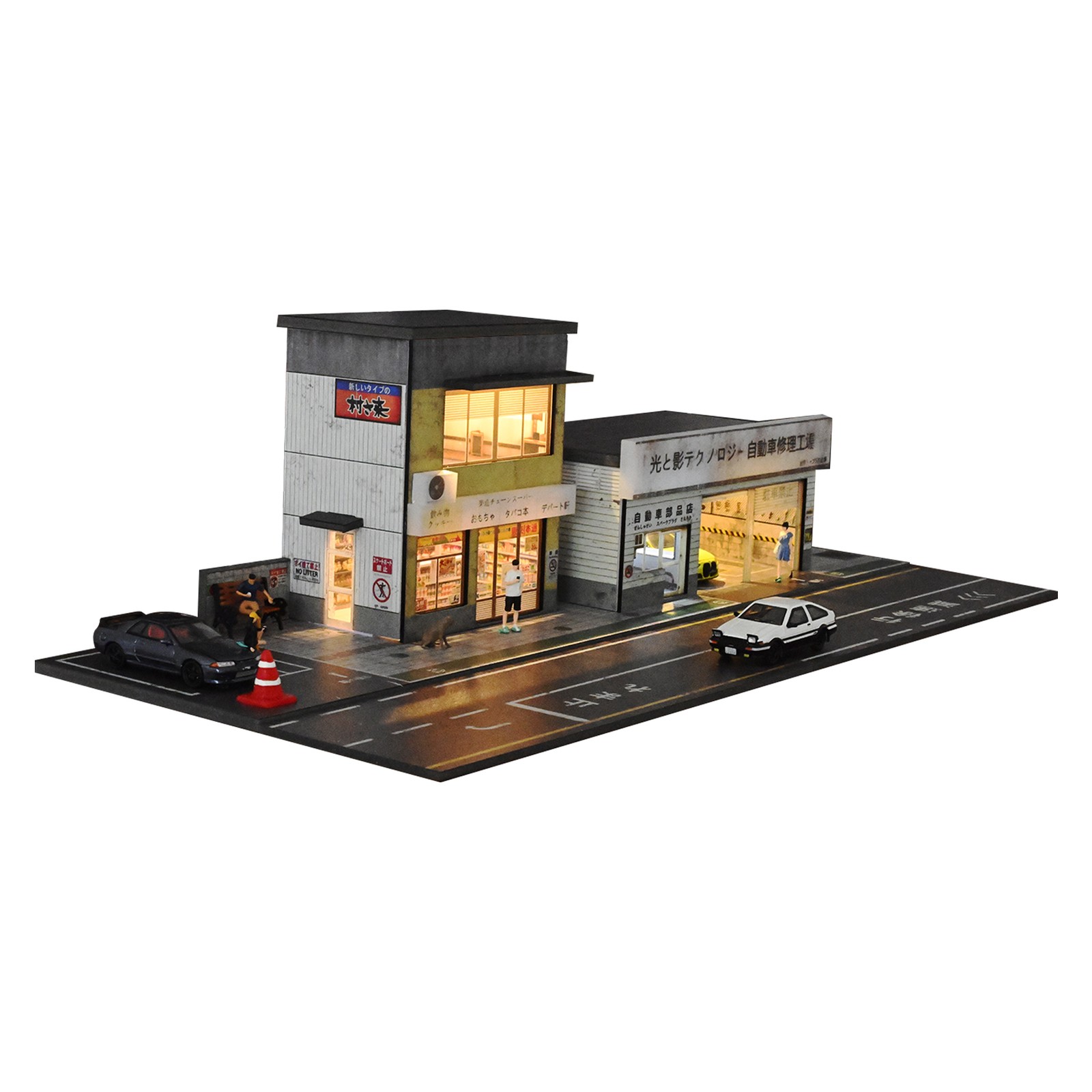 Diorama 1/64 Scale Diecast Car Garage Model LED Street Buildings Scene Gifts US