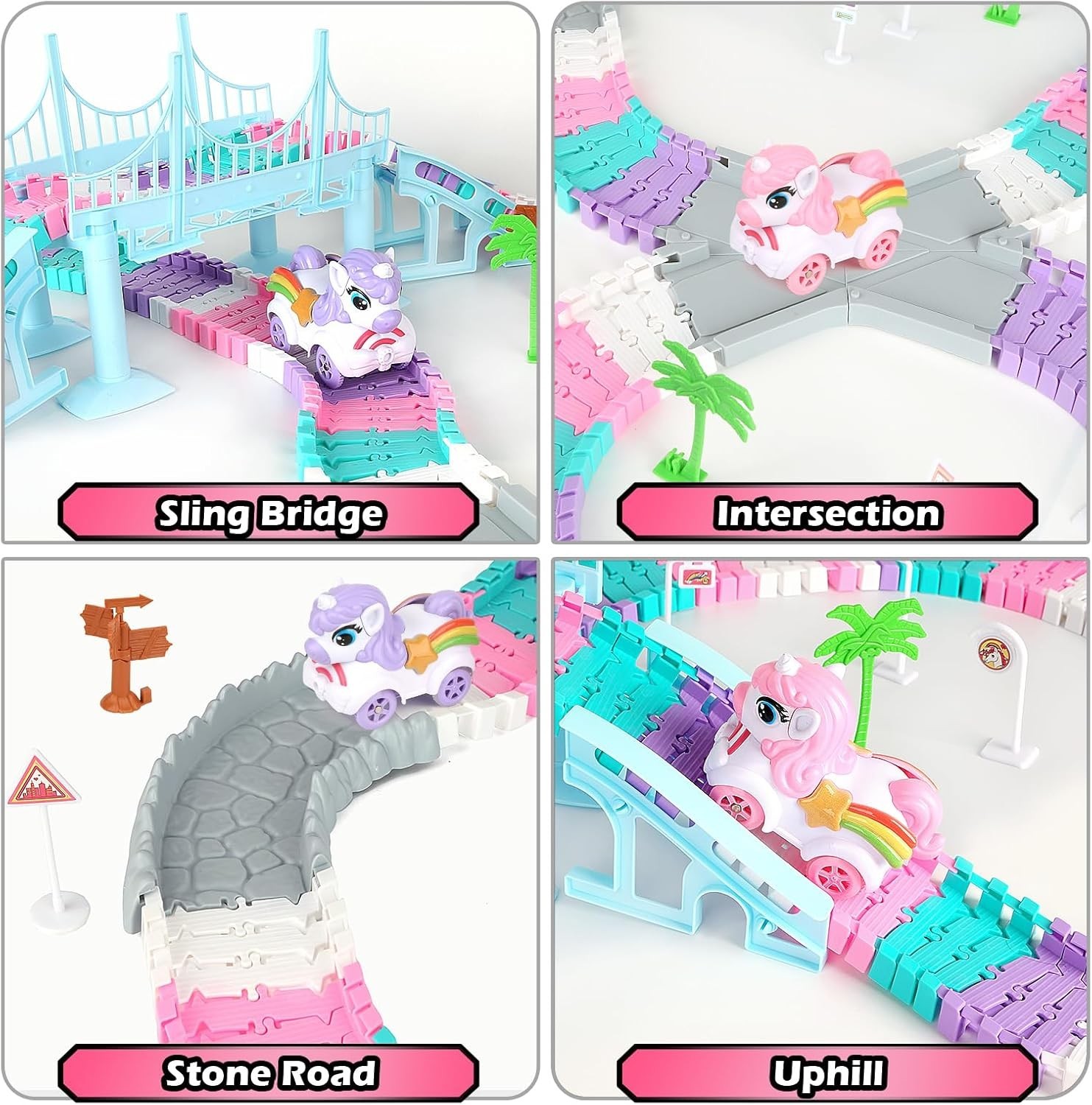 268 PCS Unicorn Race Tracks for Kids Toys, Glow in The Dark Magic Toy Set, 2 …