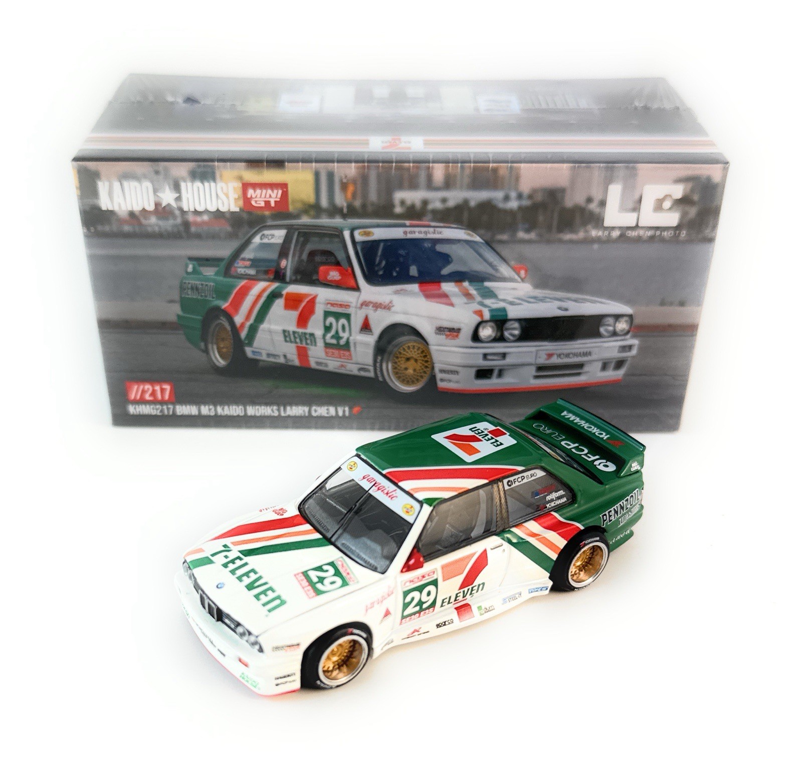 Kaido House x Mini GT 1:64 BMW M3 Kaido Works Larry Chen V1 7-Eleven KHMG217-2C