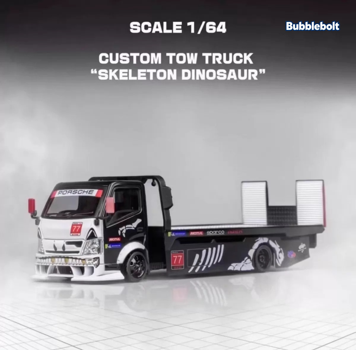1/64 Mega Gear Custom Tow Truck Skeleton Dinosaur Flatbed Diecast Model