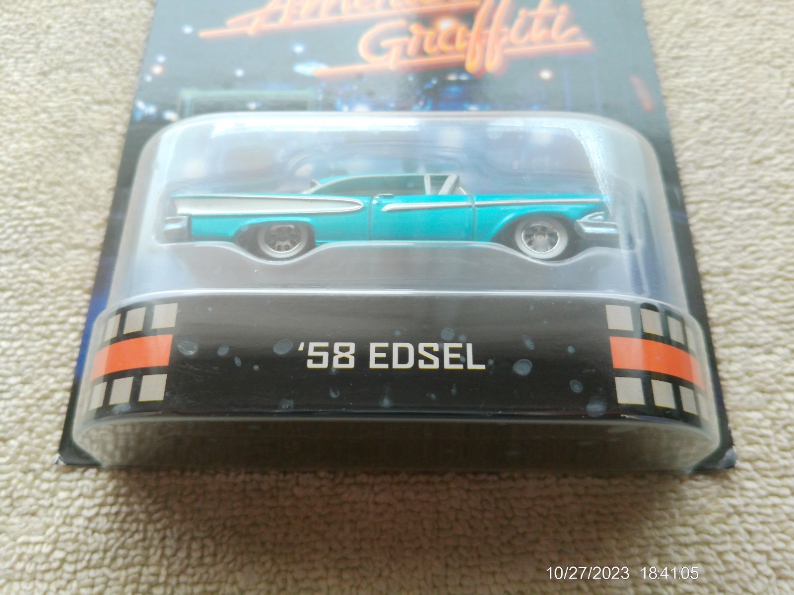 2012 HOT WHEELS RETRO AMERICAN GRAFFITI 1958 EDSEL TEAL COLOR REAL RIDERS NIB!
