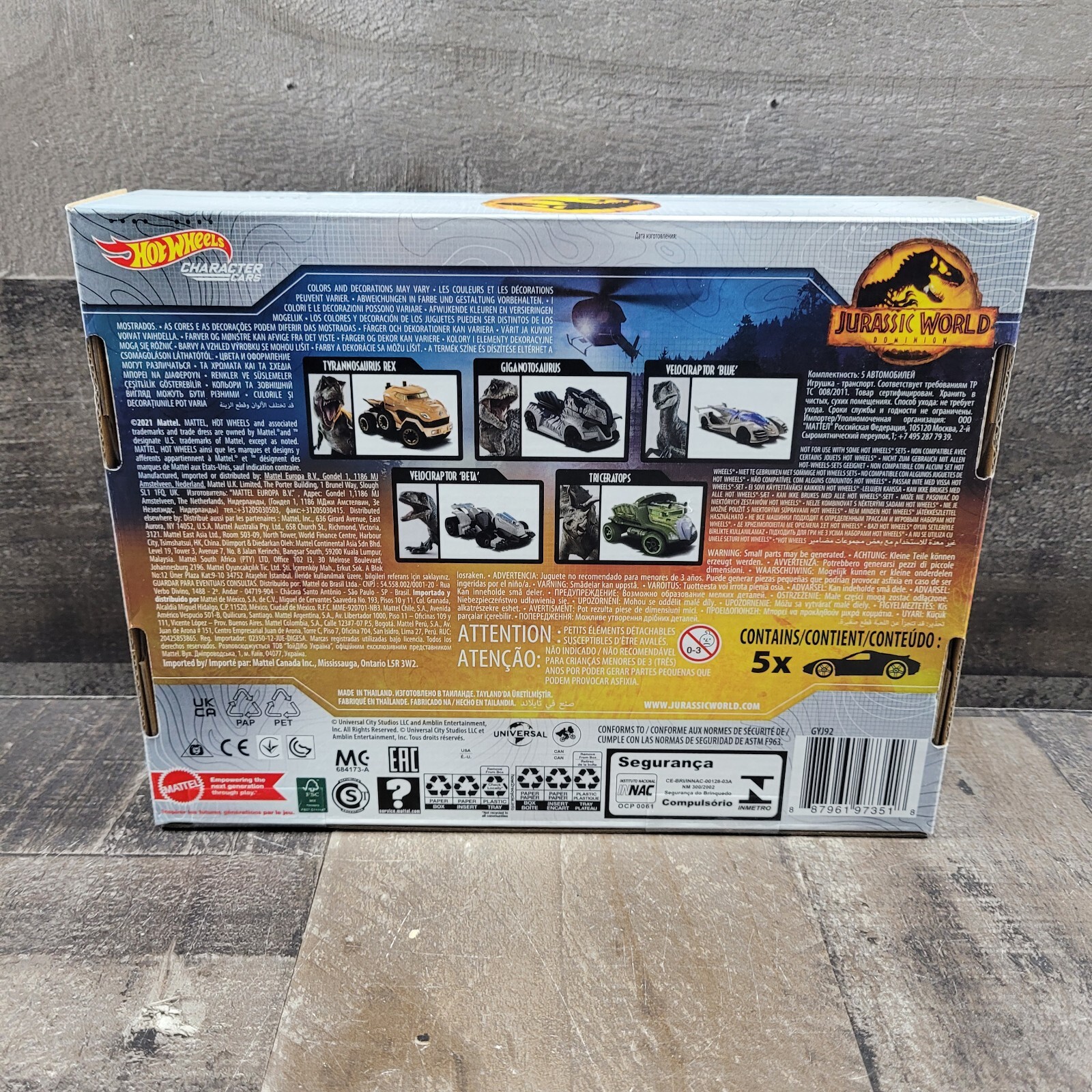 2022 NEW Hot Wheels Jurassic World Dominion Character Car 5 Pack Box Set