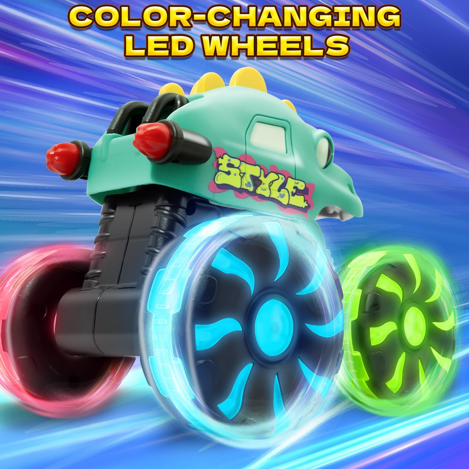 Green Dino Monster Truck – Light-Up Press and Go Car for Toddlers Age 2 3 4 5…