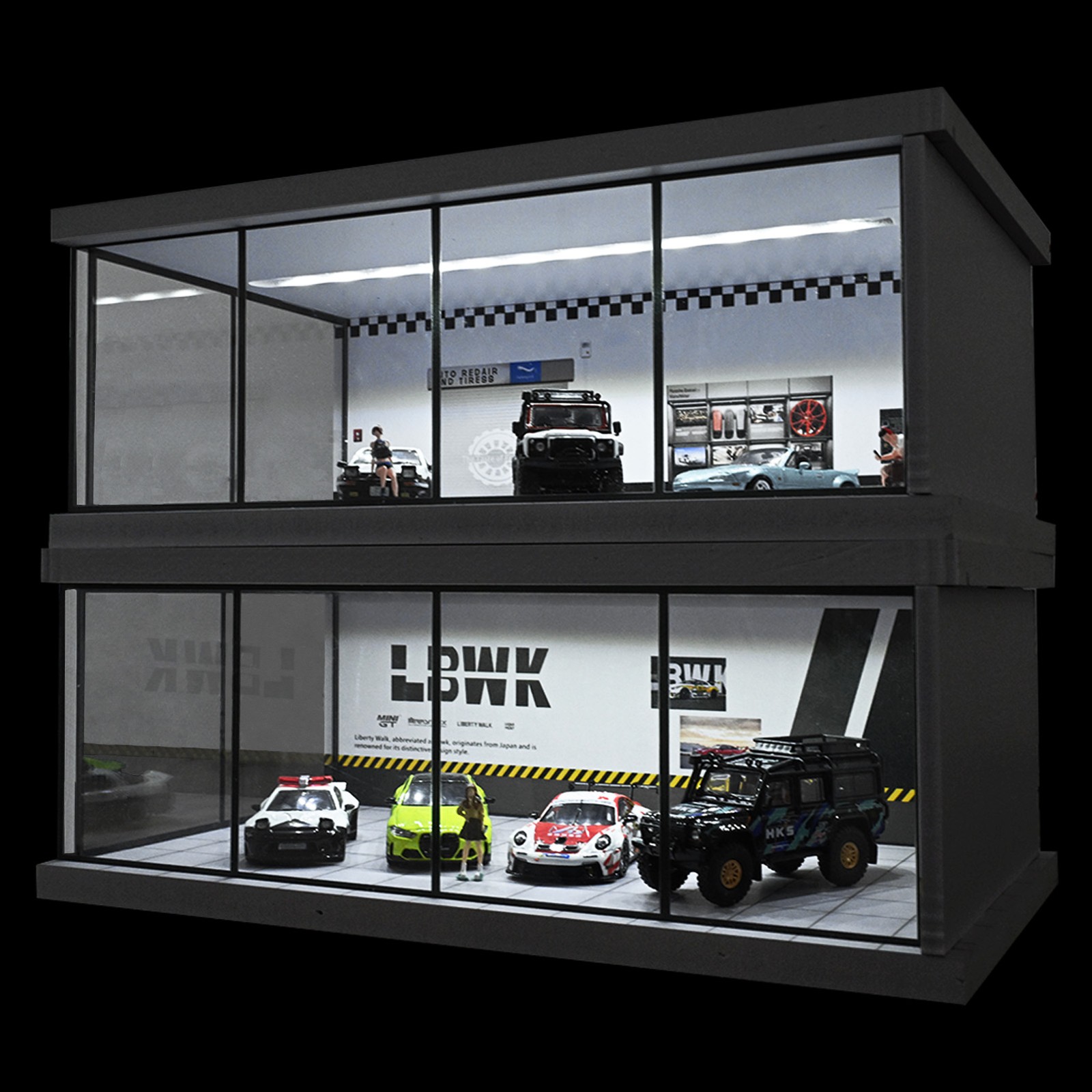 Diorama 1/64 Car Showroom Model LED Lighting Car Garage Backdrop Scene Model Toy