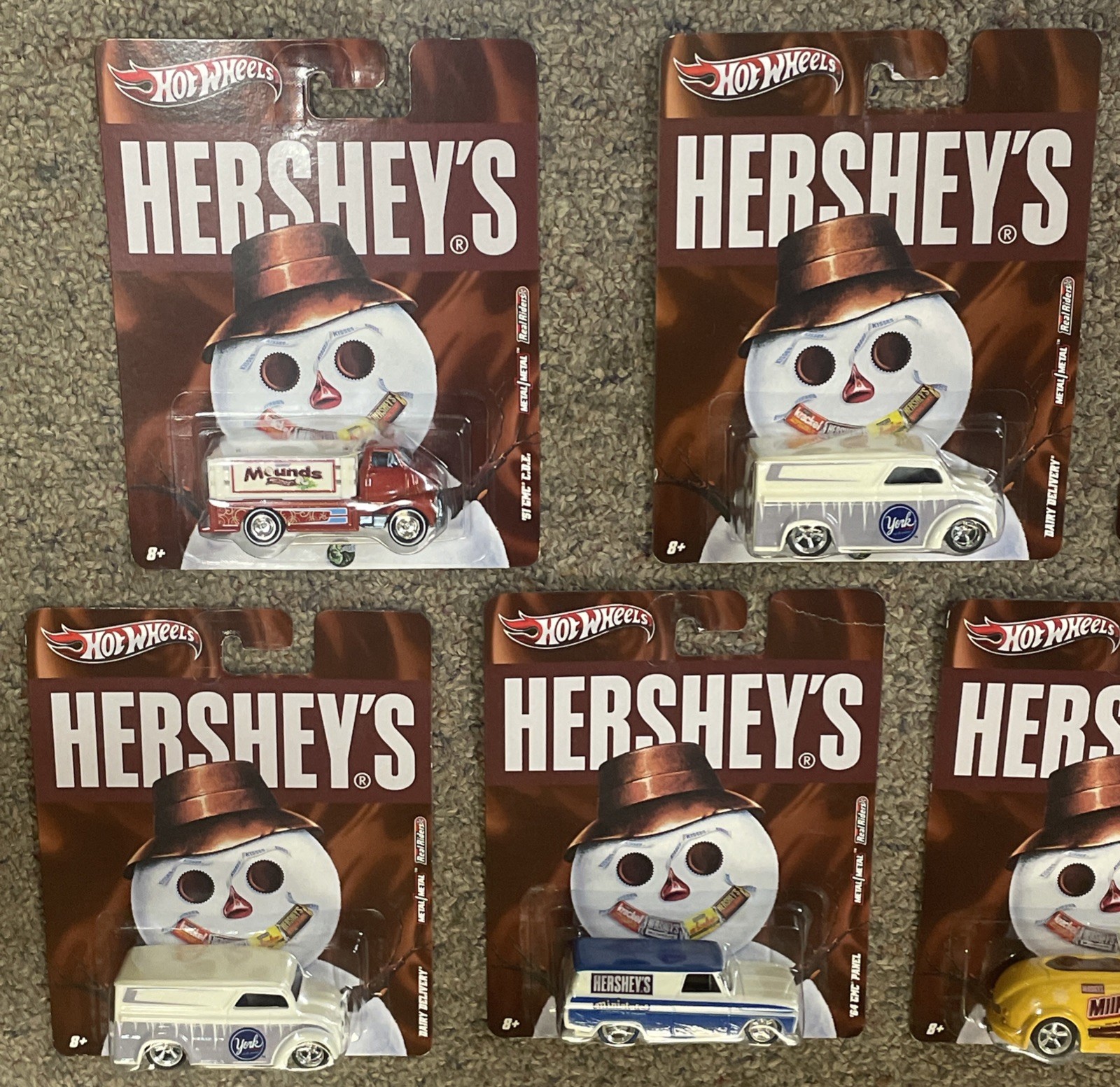 Lot of 13 Hot Wheels 3 Hershey’s 2 mini 2 York 2 Milk Dud 3 Almond Joy 1 Mounds