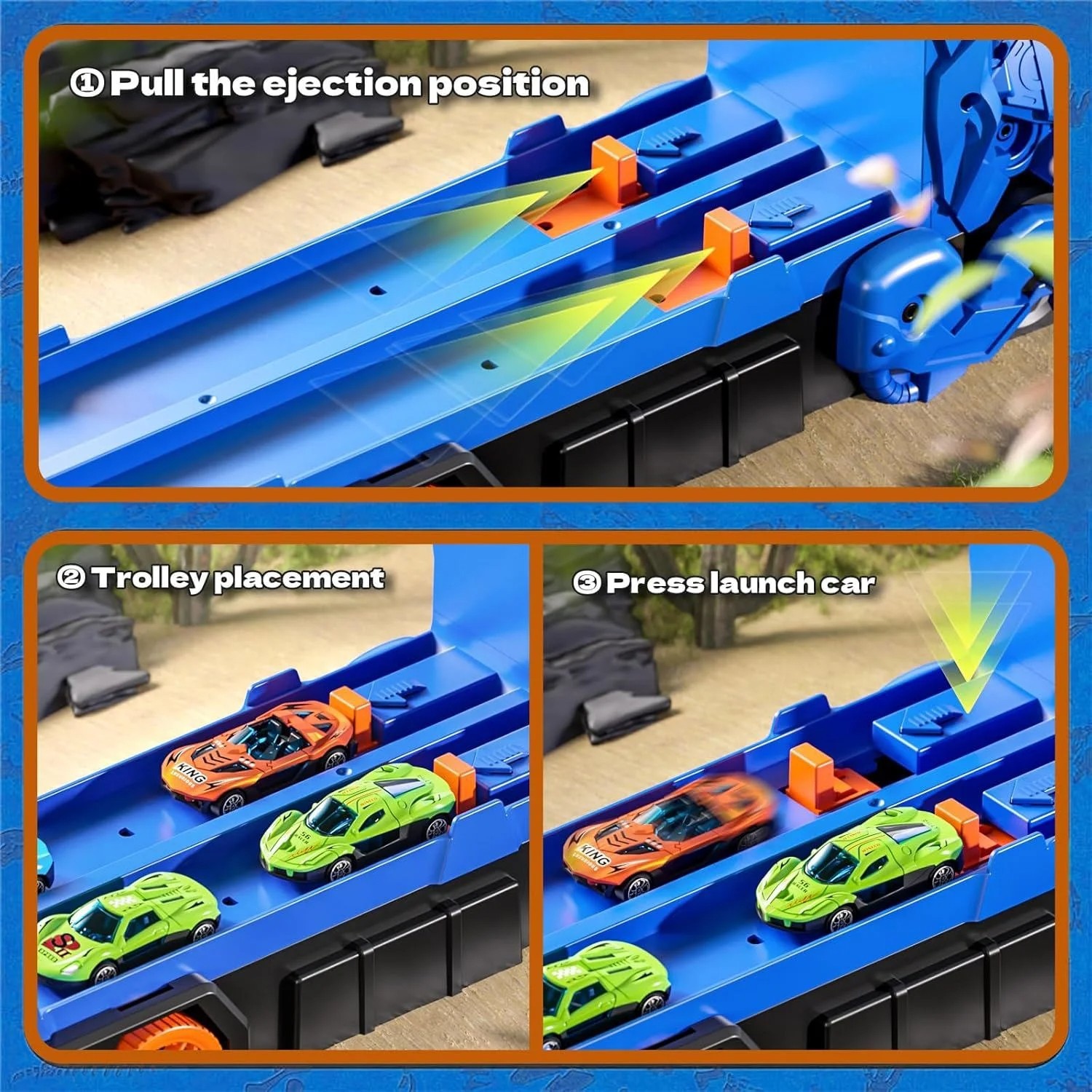 T-Rex Transporter Dinosaur Truck Toys. Car Toys Set for Kids -blue