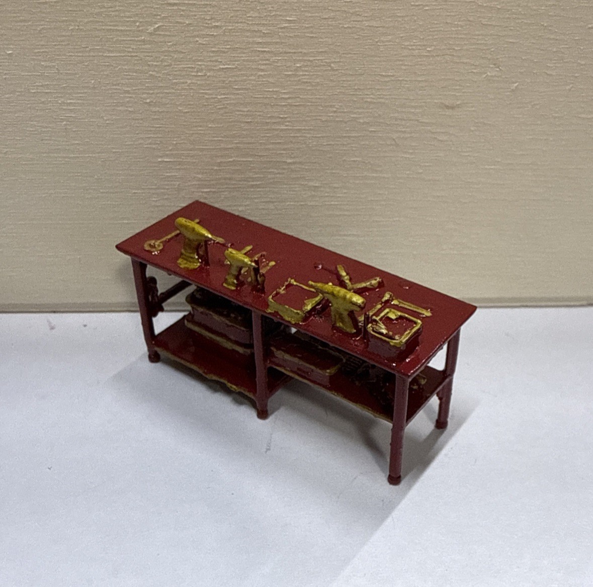 1:64 Workbench Garage Workshop Prop Painted Red & Yellow – Made & Shipped In USA