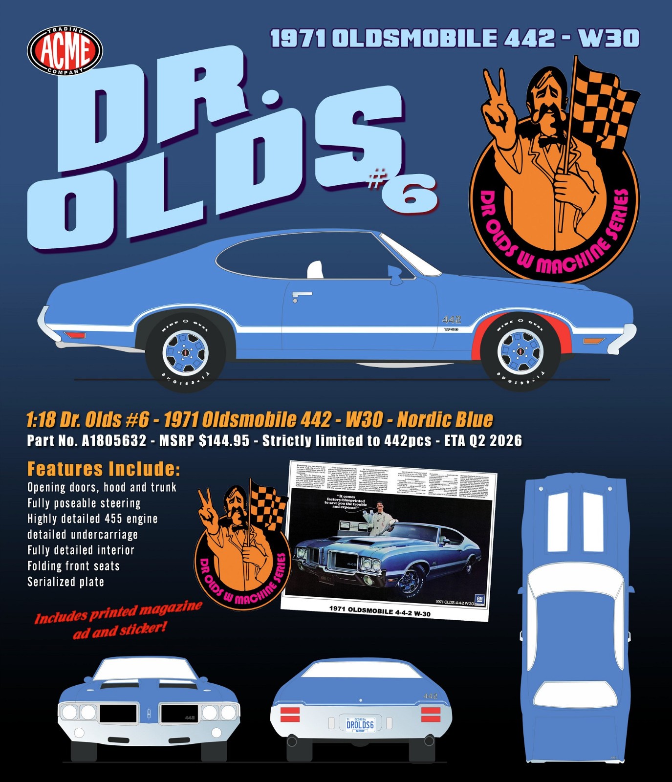 1971 Olds 442 W-30 – New arrival from Acme! – 1:18 Scale Die Cast