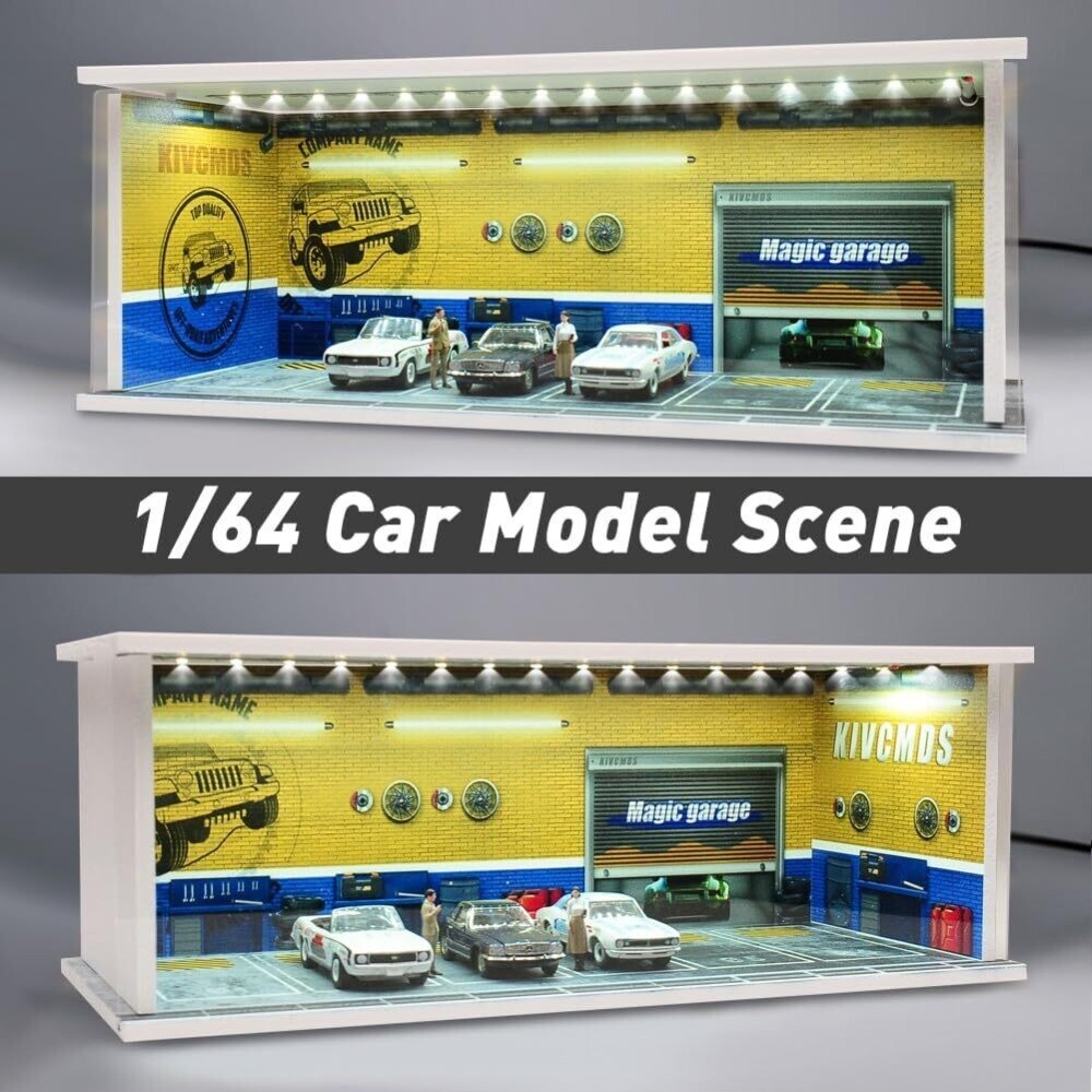 1/64 Diorama Car Garage LED Lighting Car Repair Workshop Scene Display Model Toy
