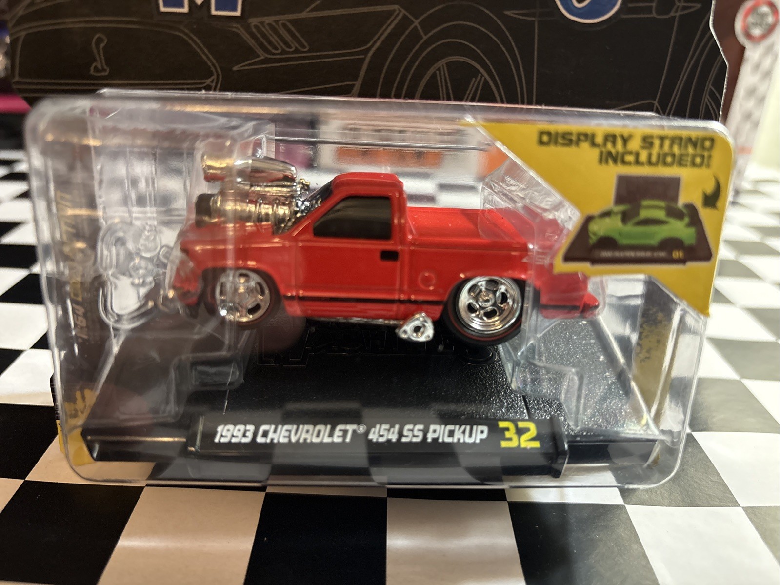 MUSCLE MACHINES 1:64 1993 CHEVY 454 SS RED PICK TRUCK W/ BLOWER & BED COVER NEW!