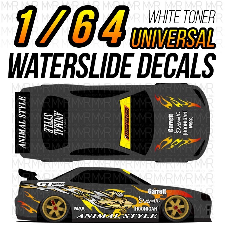 1/64 Scale ANIMAL STYLE DRIFT White Toner Universal WaterSlide Decals for Hot