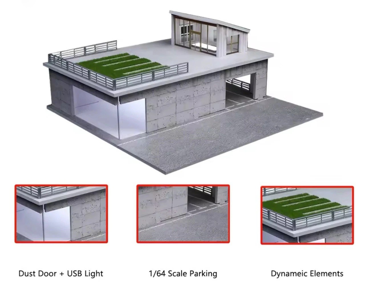 Diorama 1/64 Diecast Garage Model LED Lighting Parking Lot Display Case Scene US