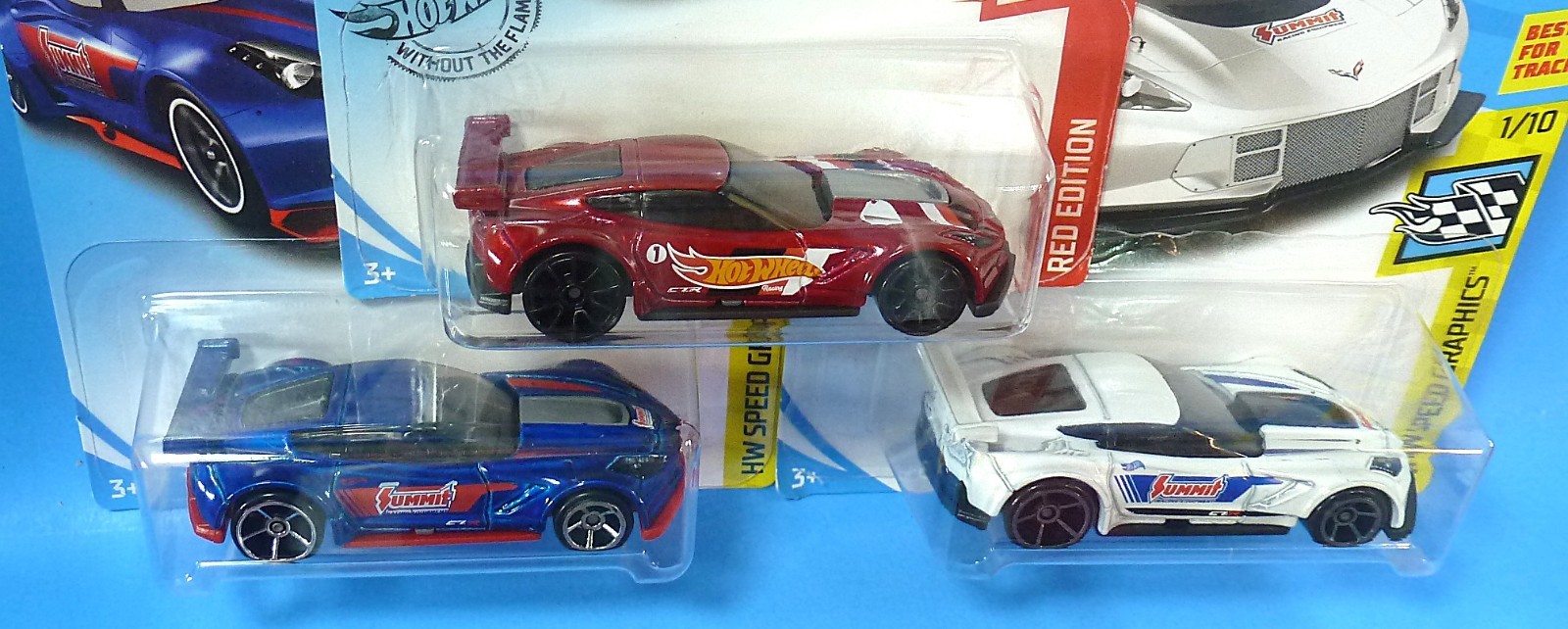 HOT WHEELS 3 CHEVROLET CORVETTE C7 R VARIATIONS WITH TARGET RED EDITION 1/64