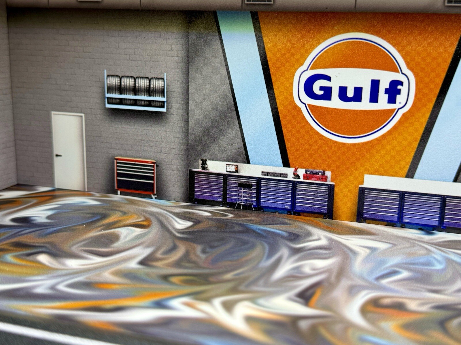 Gulf V3 Theme FOR Hot Wheels 1:64 Model Diorama Garage LED Lighting!