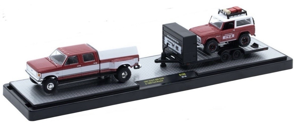 M2 MACHINES 1987 FORD F350 DUALLY & 1966 FORD BRONCO R100 HAULER