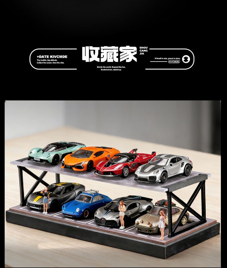1:64 Scale Diorama Two-Tier Garage Display Case 8 Parking Spots Diecast